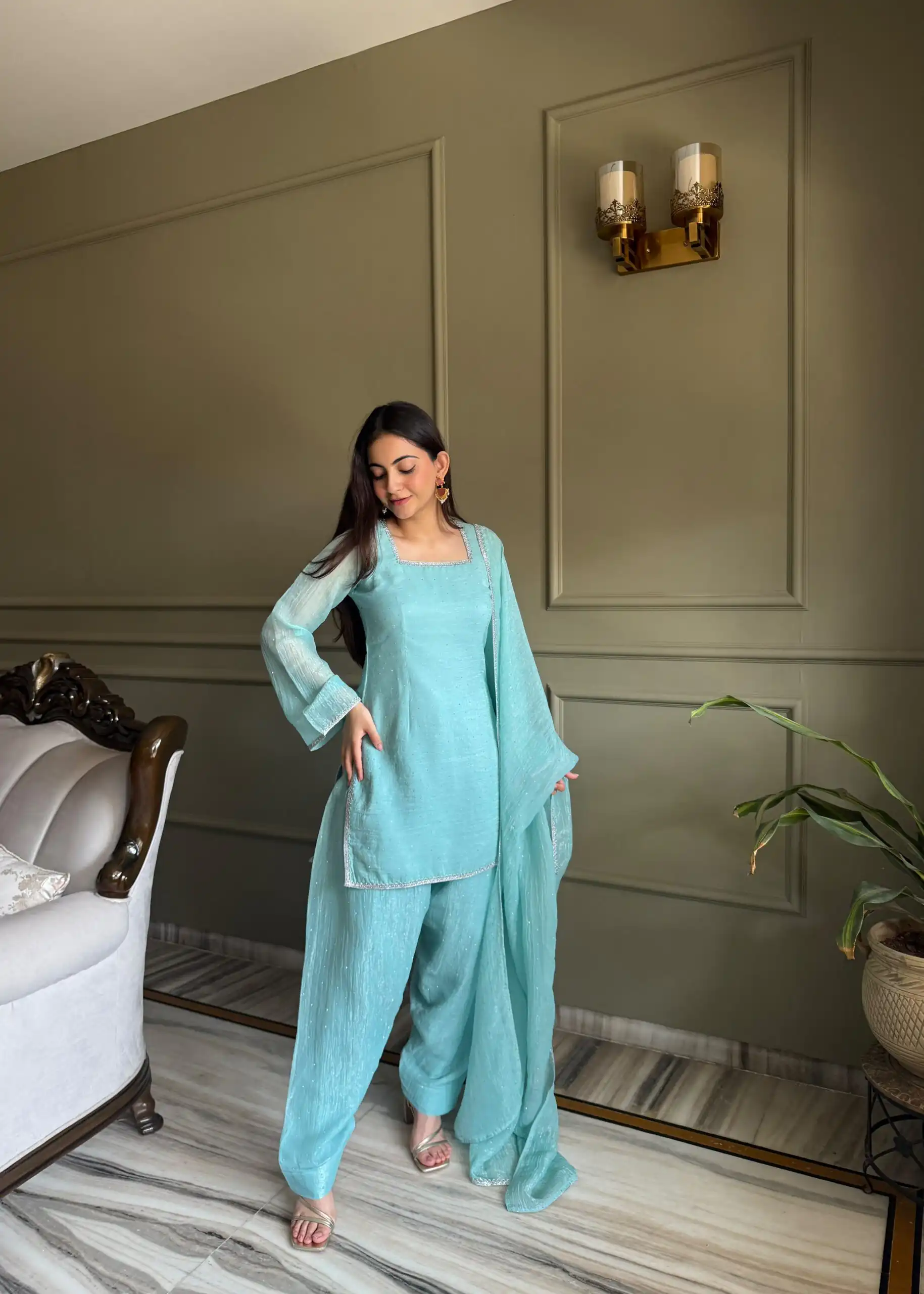 KB 297 Sky Blue Crunchy Silk Salwar Suit with Embroidery Work. Wedding, Party, Festive, Events Best Price ₹2029. Delivery 4-6 Working Days. Shop now. | Jump Suits, Salwar suit, Casual Suits, Creative suits, Designer Suits, Palazzo Suits, Party Wear Suits, Patiala Suits, Straight Suits