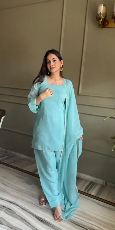 KB 297 Sky Blue Crunchy Silk Salwar Suit with Embroidery Work. Wedding, Party, Festive, Events Best Price ₹2029. Delivery 4-6 Working Days. Shop now. | Jump Suits, Salwar suit, Casual Suits, Creative suits, Designer Suits, Palazzo Suits, Party Wear Suits, Patiala Suits, Straight Suits