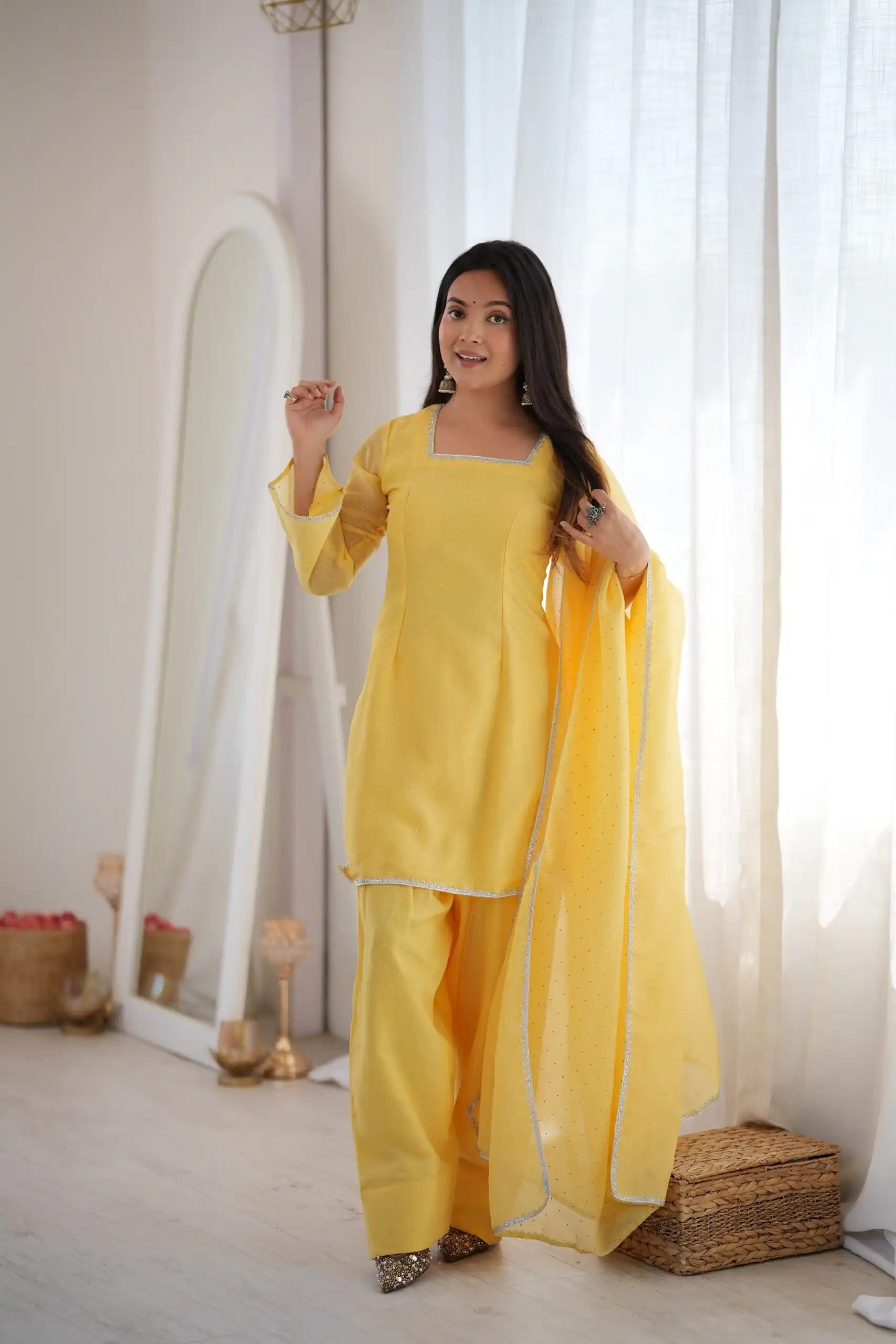 KB 297 Yellow Crunchy Silk Salwar Suit with Embroidery Work. Wedding, Party, Festive, Events Best Price ₹2029. Delivery 4-6 Working Days. Shop now. | Jump Suits, Salwar suit, Casual Suits, Creative suits, Designer Suits, Palazzo Suits, Party Wear Suits, Patiala Suits, Straight Suits