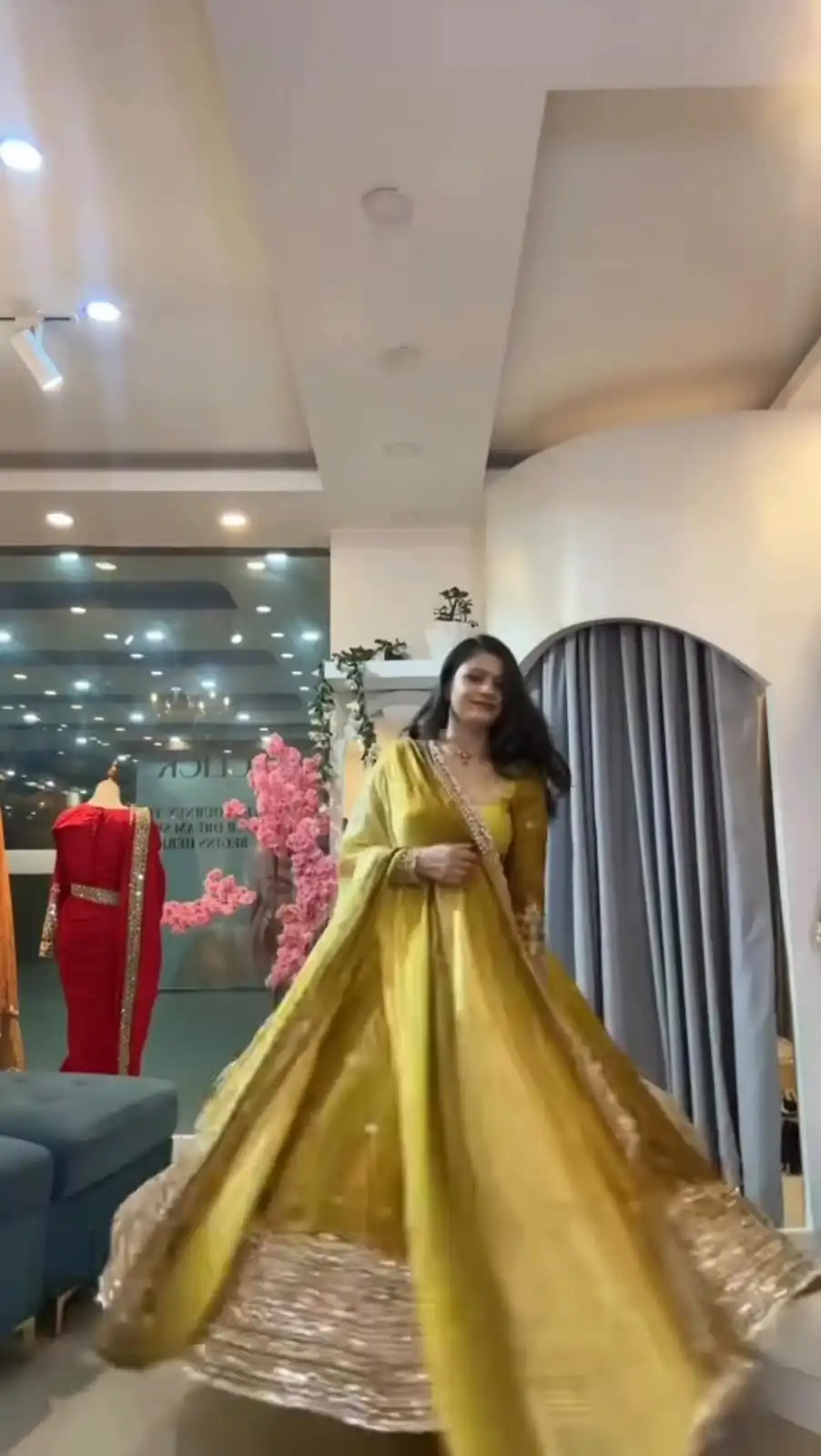 SR 1725 Yellow Faux Georgette Gown with Mirror Work & Embroidery Work. Get it for ₹2449. Delivery 4-6 Working Days. Online Shop now. | Gowns, Bollywood Gowns, Creative Gowns, Designer Gowns, Embroidered Gowns, Party Wear Gowns