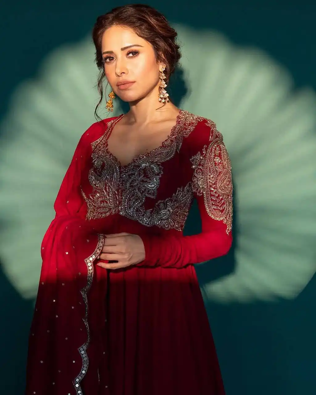 ST 1109 Red Chinon Gown. Perfect for Wedding, Party, Mehendi, Eid, Housewarming – Best Price ₹2149. Delivery 4-6 Working Days. Shop now. | Gowns, Bollywood Gowns, Creative Gowns, Designer Gowns, Embroidered Gowns, Party Wear Gowns
