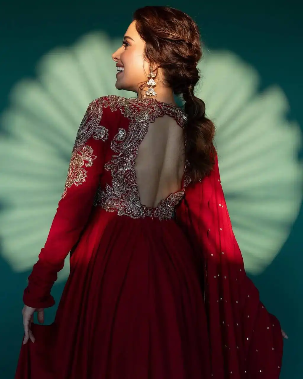 ST 1109 Red Chinon Gown. Perfect for Wedding, Party, Mehendi, Eid, Housewarming – Best Price ₹2149. Delivery 4-6 Working Days. Shop now. | Gowns, Bollywood Gowns, Creative Gowns, Designer Gowns, Embroidered Gowns, Party Wear Gowns