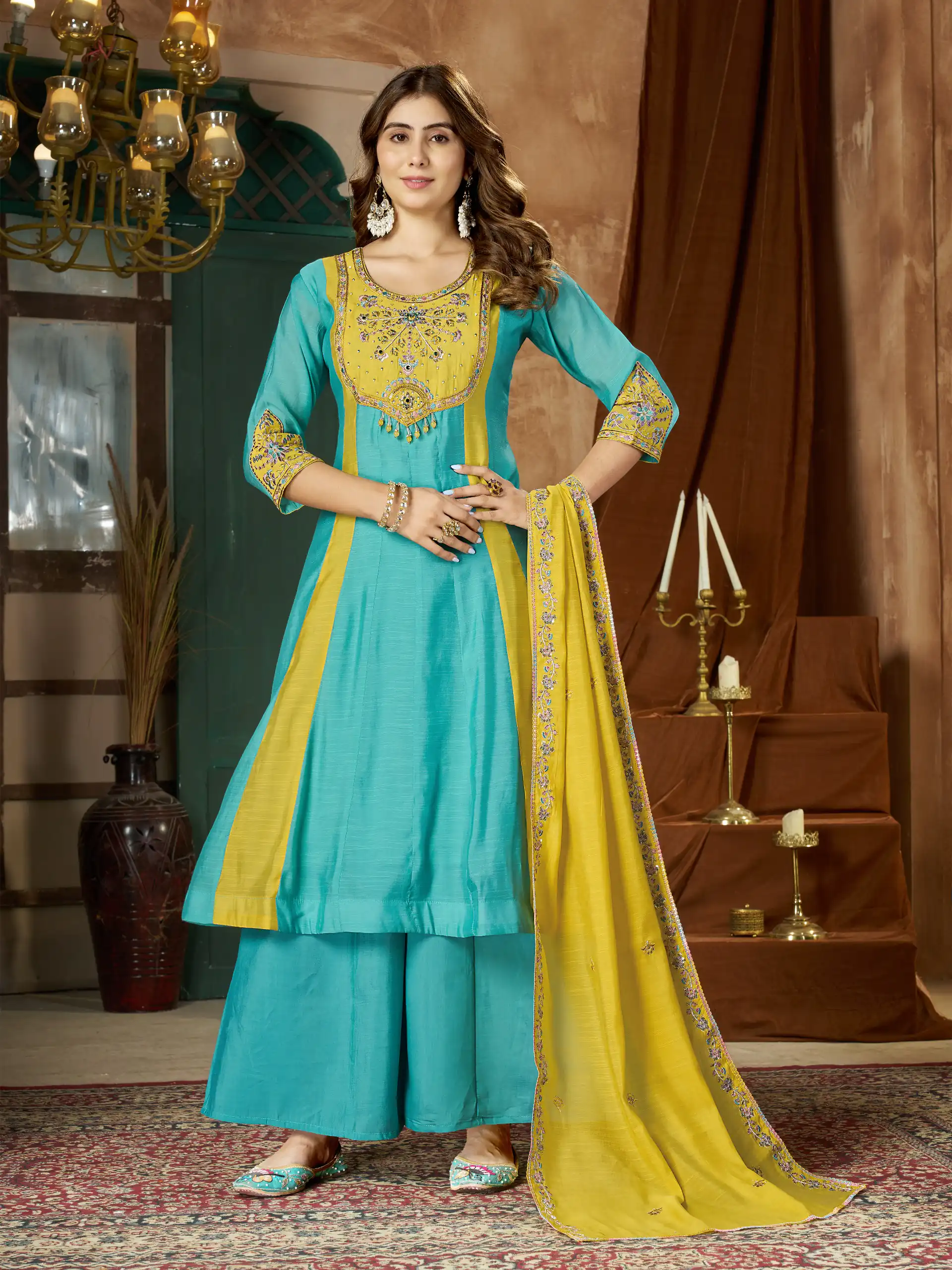 DIVA 183 Blue Brown Mal Chanderi Salwar Suit Perfect for Wedding, Party, Baisakhi, Housewarming, Sangeet – Introductory Price ₹2799. Delivery 4-6 Working D | Jump Suits, Salwar suit, Casual Suits, Creative suits, Designer Suits, Palazzo Suits, Party Wear Suits, Patiala Suits, Straight Suits