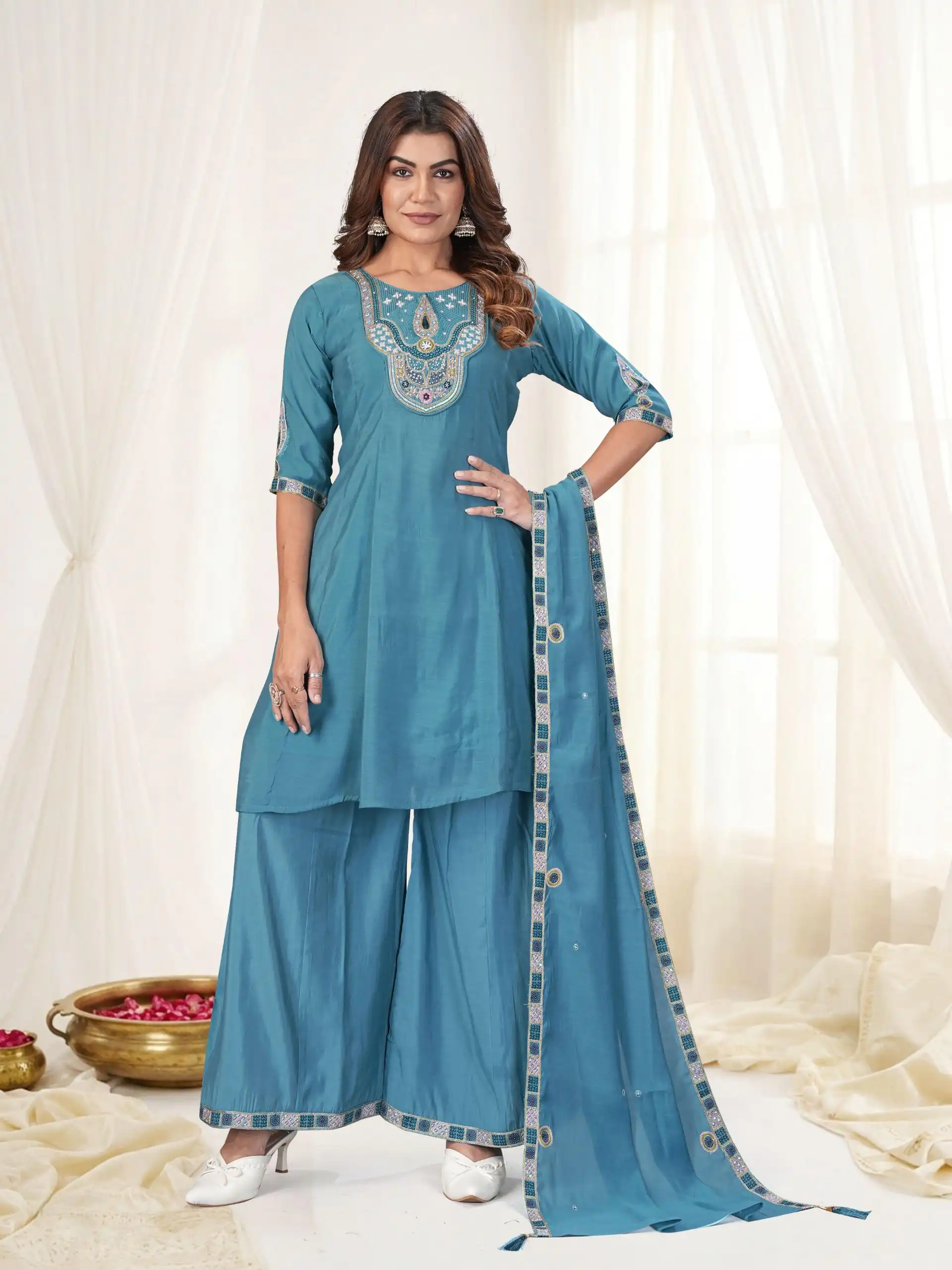 DIVA 171 Blue Mal Chanderi Salwar Suit Perfect for Wedding, Party, Baisakhi, Housewarming, Sangeet – Introductory Price ₹2449. Delivery 4-6 Working D | Jump Suits, Salwar suit, Casual Suits, Creative suits, Designer Suits, Palazzo Suits, Party Wear Suits, Patiala Suits, Straight Suits