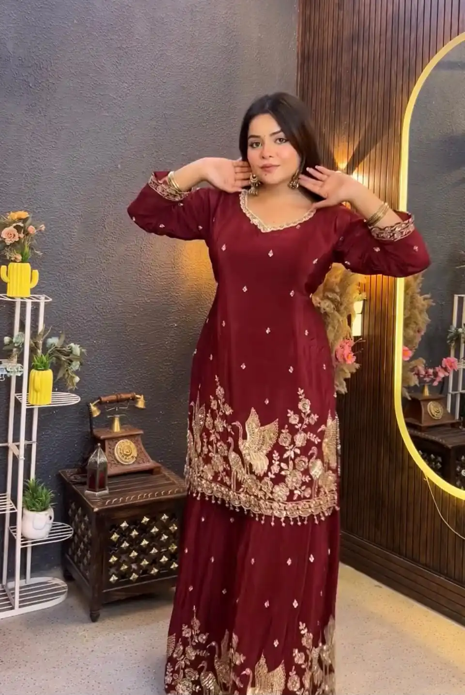 VLM 355 Maroon Chinon Silk Salwar Suit with Embroidery Work & Sequins Work. Get it for ₹2399. Delivery 4-6 Working Days. Shop now. | Jump Suits, Salwar suit, Casual Suits, Creative suits, Designer Suits, Palazzo Suits, Party Wear Suits, Patiala Suits, Straight Suits