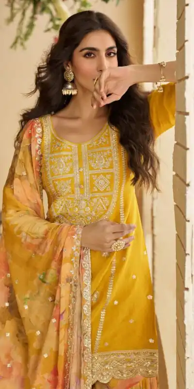 FC 10070 Mustered Chinon Silk Salwar Suit with Embroidery Work & Sequins Work. Get it for ₹2999. Delivery 4-6 Working Days. Shop now. | Jump Suits, Salwar suit, Casual Suits, Creative suits, Designer Suits, Palazzo Suits, Party Wear Suits, Patiala Suits, Straight Suits