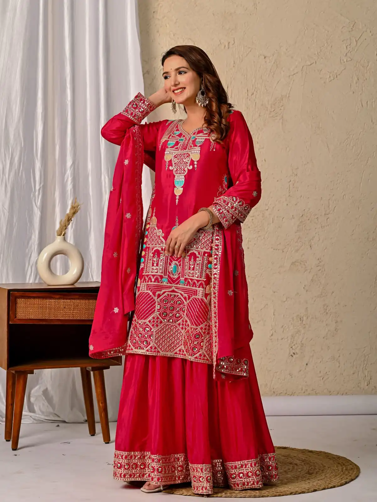 ND 5047 Red Chinon Silk Salwar Suit with Embroidery Work & Sequins Work. Get it for ₹2399. Delivery 4-6 Working Days. Shop now. | Jump Suits, Salwar suit, Casual Suits, Creative suits, Designer Suits, Palazzo Suits, Party Wear Suits, Patiala Suits, Straight Suits