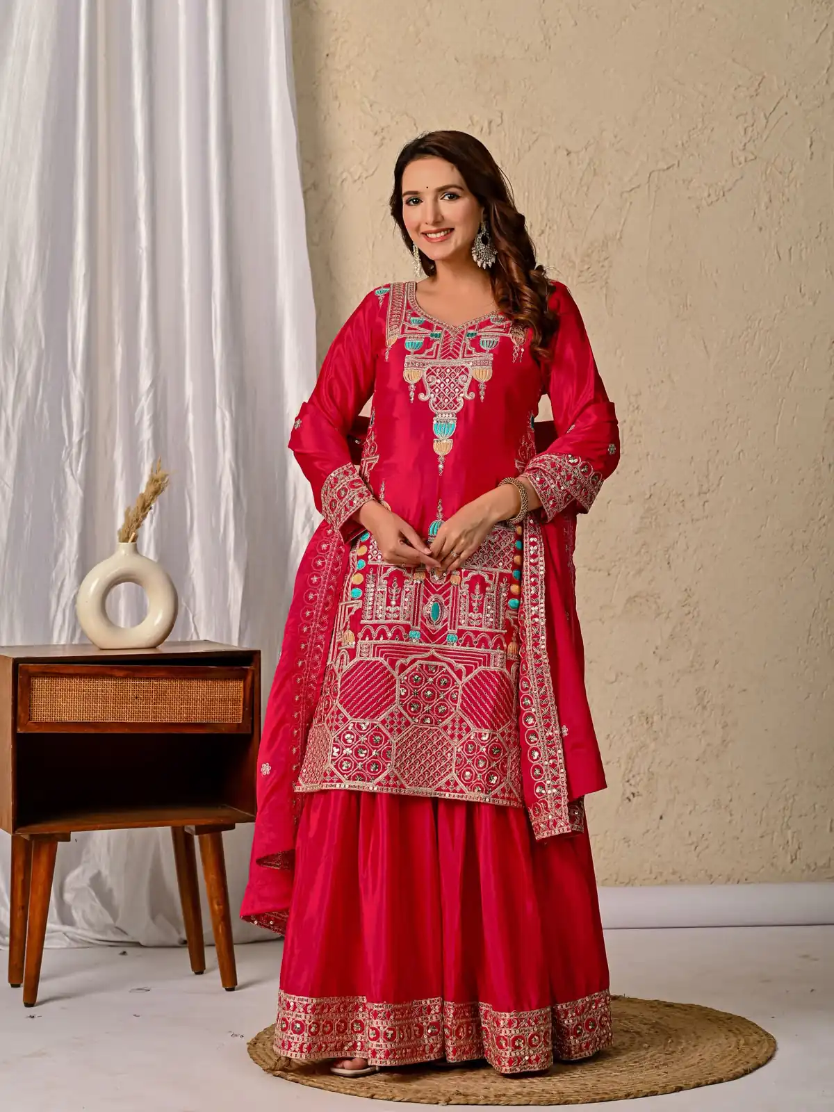 ND 5047 Red Chinon Silk Salwar Suit with Embroidery Work & Sequins Work. Get it for ₹2399. Delivery 4-6 Working Days. Shop now. | Jump Suits, Salwar suit, Casual Suits, Creative suits, Designer Suits, Palazzo Suits, Party Wear Suits, Patiala Suits, Straight Suits