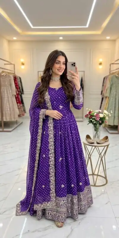 WW 1283 Purple in Colour Faux Georgette Bandhani Print Work Gown. Available at ₹2399 only. Delivery 4-6 Working Days. Shop now. | Gowns, Bollywood Gowns, Creative Gowns, Designer Gowns, Embroidered Gowns, Party Wear Gowns