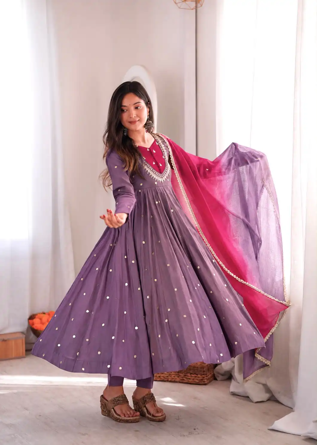 ZF 5023 Lavender Roman Silk Gown with Mirror Work & Embroidery Work. Special Price ₹2099. Delivery 4-6 Working Days. Shop now. | Gowns, Bollywood Gowns, Creative Gowns, Designer Gowns, Embroidered Gowns, Party Wear Gowns