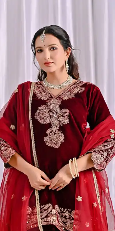 NF 1261 Maroon Viscose Velvet Salwar Suit with Embroidery Work & Lace Work. Grab it for ₹2249. Delivery 4-6 Working Days. Shop now. | Jump Suits, Salwar suit, Casual Suits, Creative suits, Designer Suits, Palazzo Suits, Party Wear Suits, Patiala Suits, Straight Suits