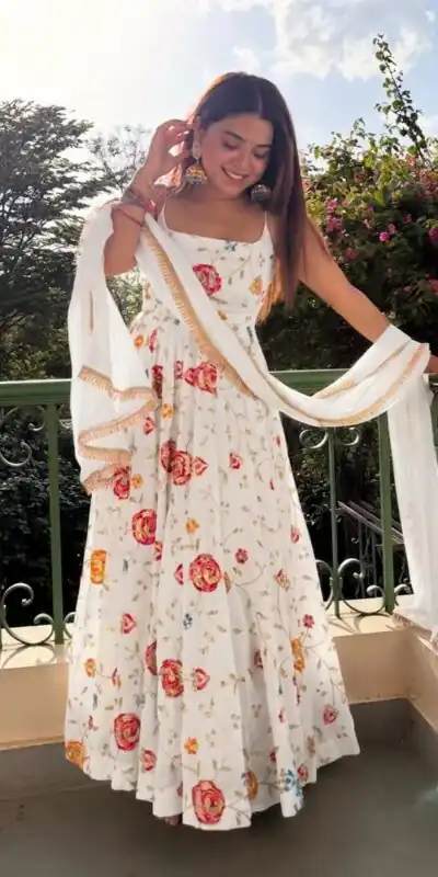 MF 521 White Crushi Silk Salwar Suit Perfect for Wedding, Party, Onam, Karwa Chauth, Housewarming – . Best Price ₹2399. Delivery 4-6 Working Days. Shop now. | Anarkali Suits, Bollywood Anarkali, Creative-Anarkali, Designer Anarkali, Embroidered Anarkali, Party Wear Anarkali
