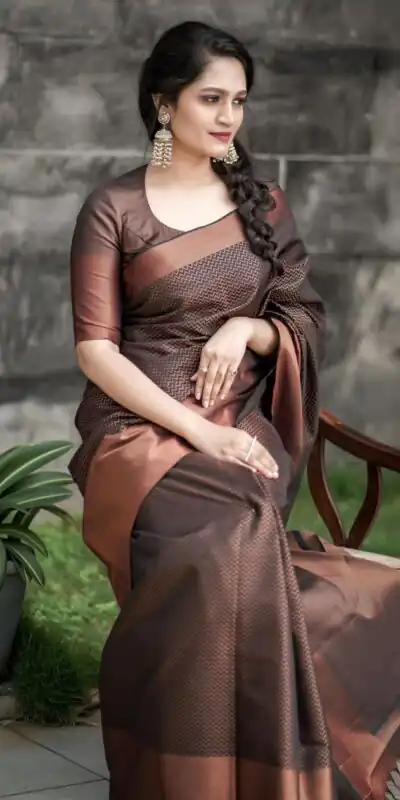 KP 3094 Brown Soft Lichi Jacquard Work Saree for Wedding, Party, Cultural Events, Traditional Day, Pooja . Grab it for ₹1549. Delivery 4-6 Working Day | Sarees, Bollywood Sarees, Creative Sarees, Designer Sarees, Embroidered Sarees, Ethnic Saree, Modern Digital sarees, Party Wear Sarees
