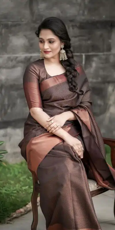 KP 3094 Brown Soft Lichi Jacquard Work Saree for Wedding, Party, Cultural Events, Traditional Day, Pooja . Grab it for ₹1549. Delivery 4-6 Working Day | Sarees, Bollywood Sarees, Creative Sarees, Designer Sarees, Embroidered Sarees, Ethnic Saree, Modern Digital sarees, Party Wear Sarees