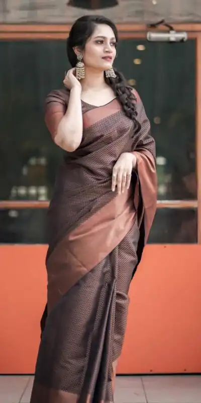KP 3094 Brown Soft Lichi Jacquard Work Saree for Wedding, Party, Cultural Events, Traditional Day, Pooja . Grab it for ₹1549. Delivery 4-6 Working Day | Sarees, Bollywood Sarees, Creative Sarees, Designer Sarees, Embroidered Sarees, Ethnic Saree, Modern Digital sarees, Party Wear Sarees
