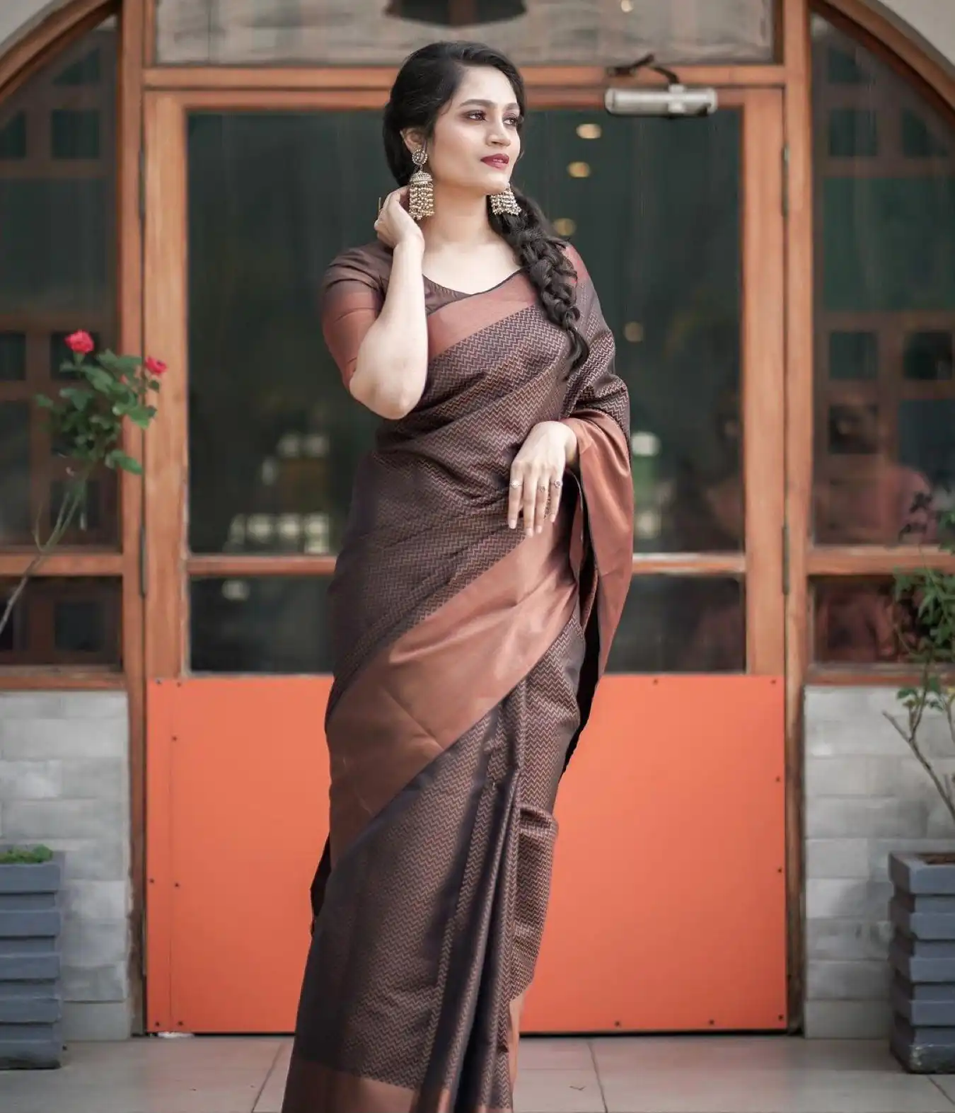 KP 3094 Brown Soft Lichi Jacquard Work Saree for Wedding, Party, Cultural Events, Traditional Day, Pooja . Grab it for ₹1549. Delivery 4-6 Working Day | Sarees, Bollywood Sarees, Creative Sarees, Designer Sarees, Embroidered Sarees, Ethnic Saree, Modern Digital sarees, Party Wear Sarees