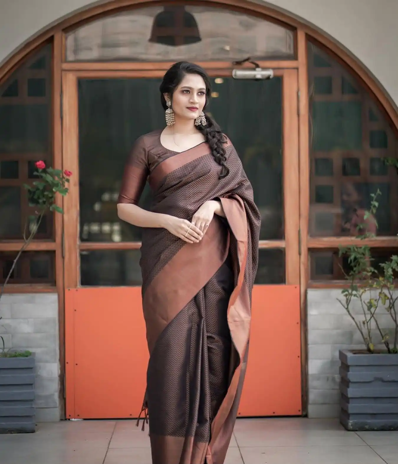 KP 3094 Brown Soft Lichi Jacquard Work Saree for Wedding, Party, Cultural Events, Traditional Day, Pooja . Grab it for ₹1549. Delivery 4-6 Working Day | Sarees, Bollywood Sarees, Creative Sarees, Designer Sarees, Embroidered Sarees, Ethnic Saree, Modern Digital sarees, Party Wear Sarees
