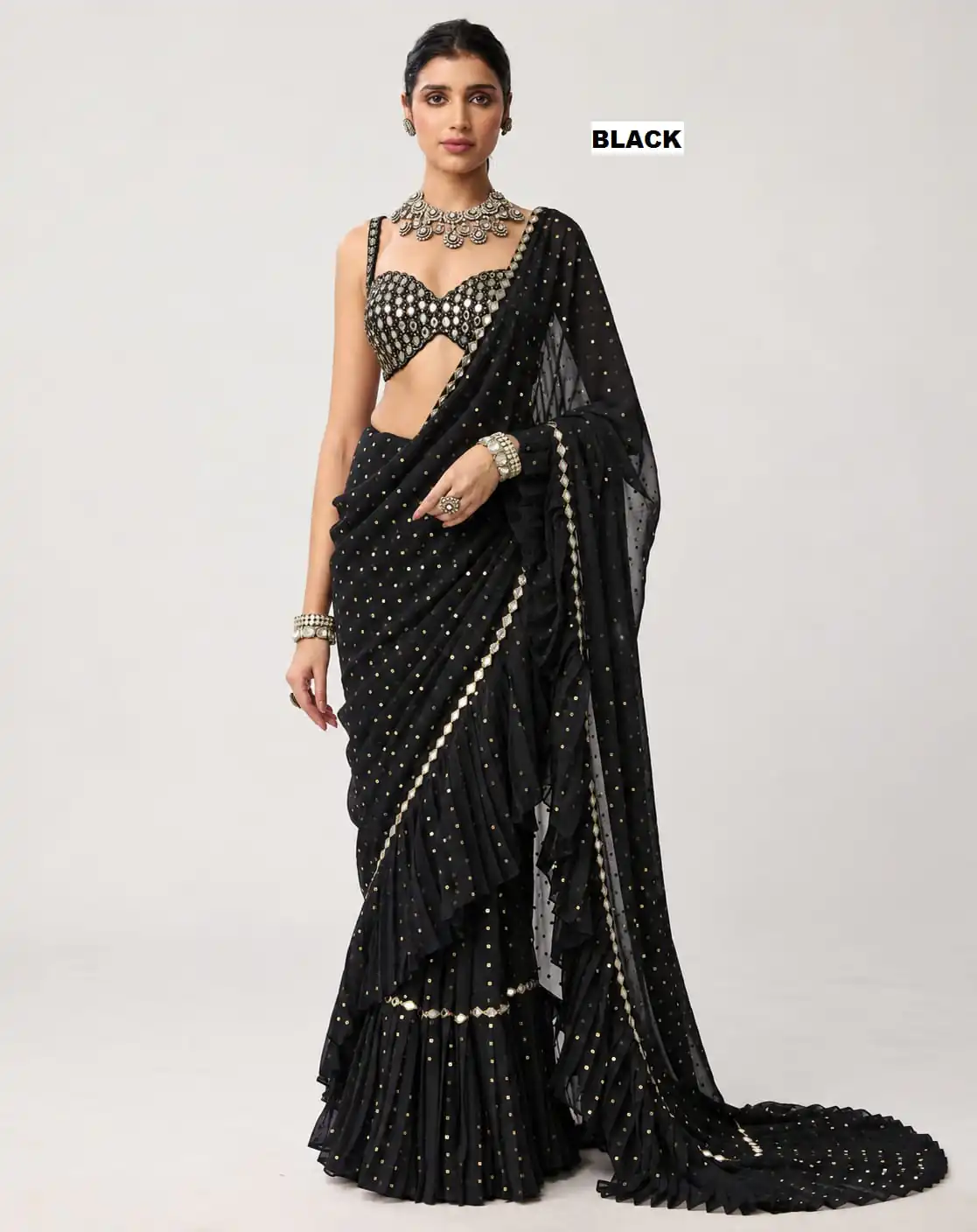 DF 3455 Black Color Faux Georgette Embroidery Sequins Work Saree Casual, Wedding, Festive, Events . Expected Delivery  4-6 Working Days @2199/- only                                                                                | Sarees, Bollywood Sarees, Creative Sarees, Designer Sarees, Embroidered Sarees, Ethnic Saree, Modern Digital sarees, Party Wear Sarees