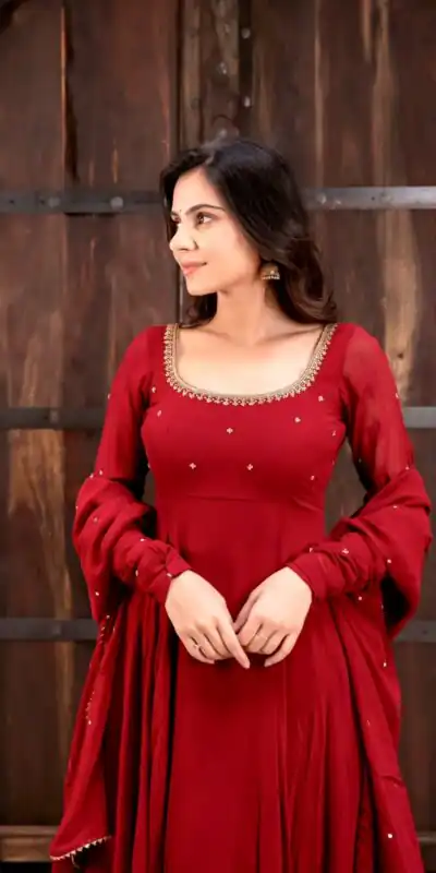KD 1653 Red Faux Georgette Salwar Suit with Lace Work & Digital Print. Introductory Price ₹2349. Delivery 4-6 Working Days. Shop now. | Anarkali Suits, Bollywood Anarkali, Creative-Anarkali, Designer Anarkali, Embroidered Anarkali, Party Wear Anarkali