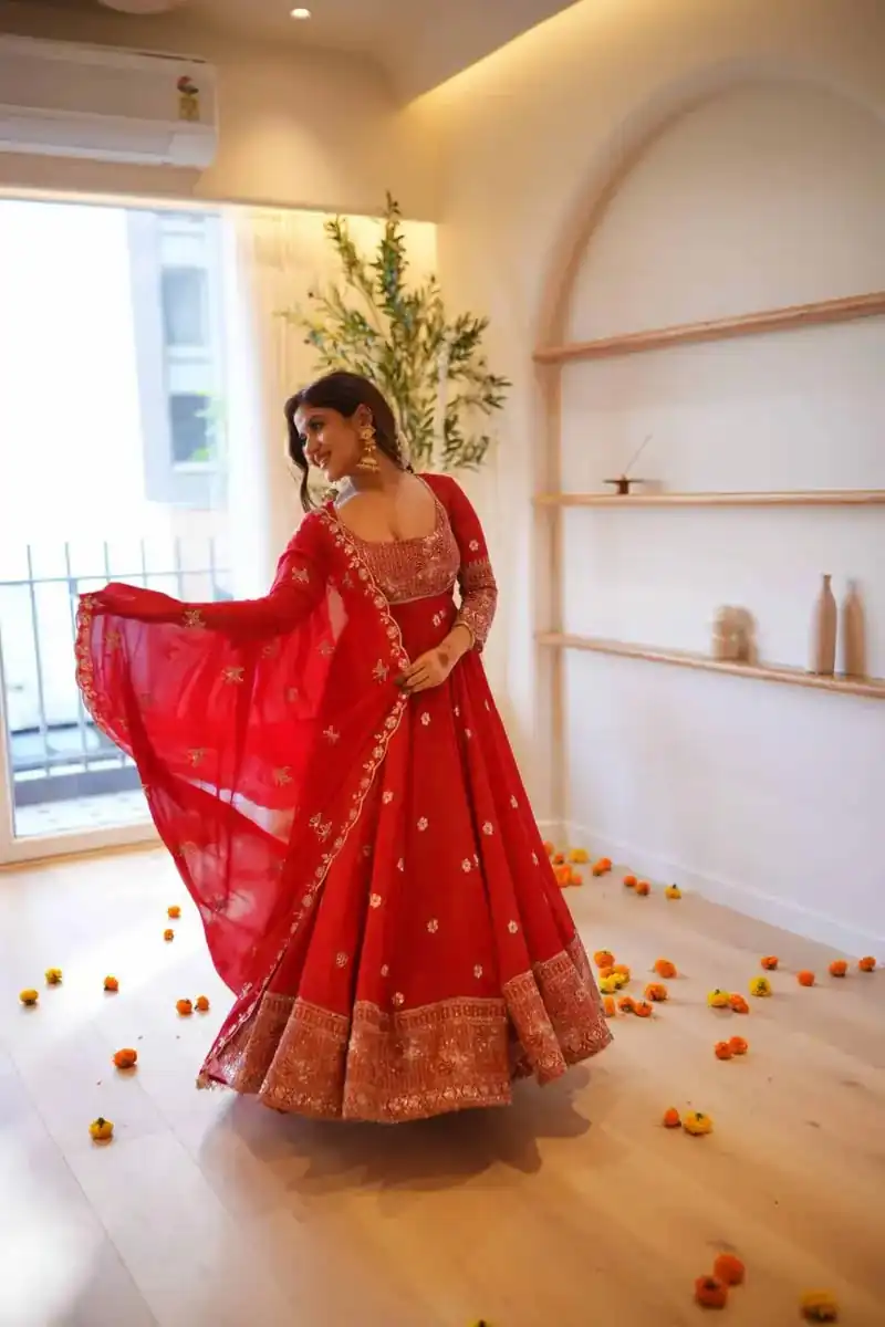 RTC 6085 Red Faux Georgette Salwar Suit with Lace Work & Digital Print. Introductory Price ₹2799. Delivery 4-6 Working Days. Shop now. | Anarkali Suits, Bollywood Anarkali, Creative-Anarkali, Designer Anarkali, Embroidered Anarkali, Party Wear Anarkali