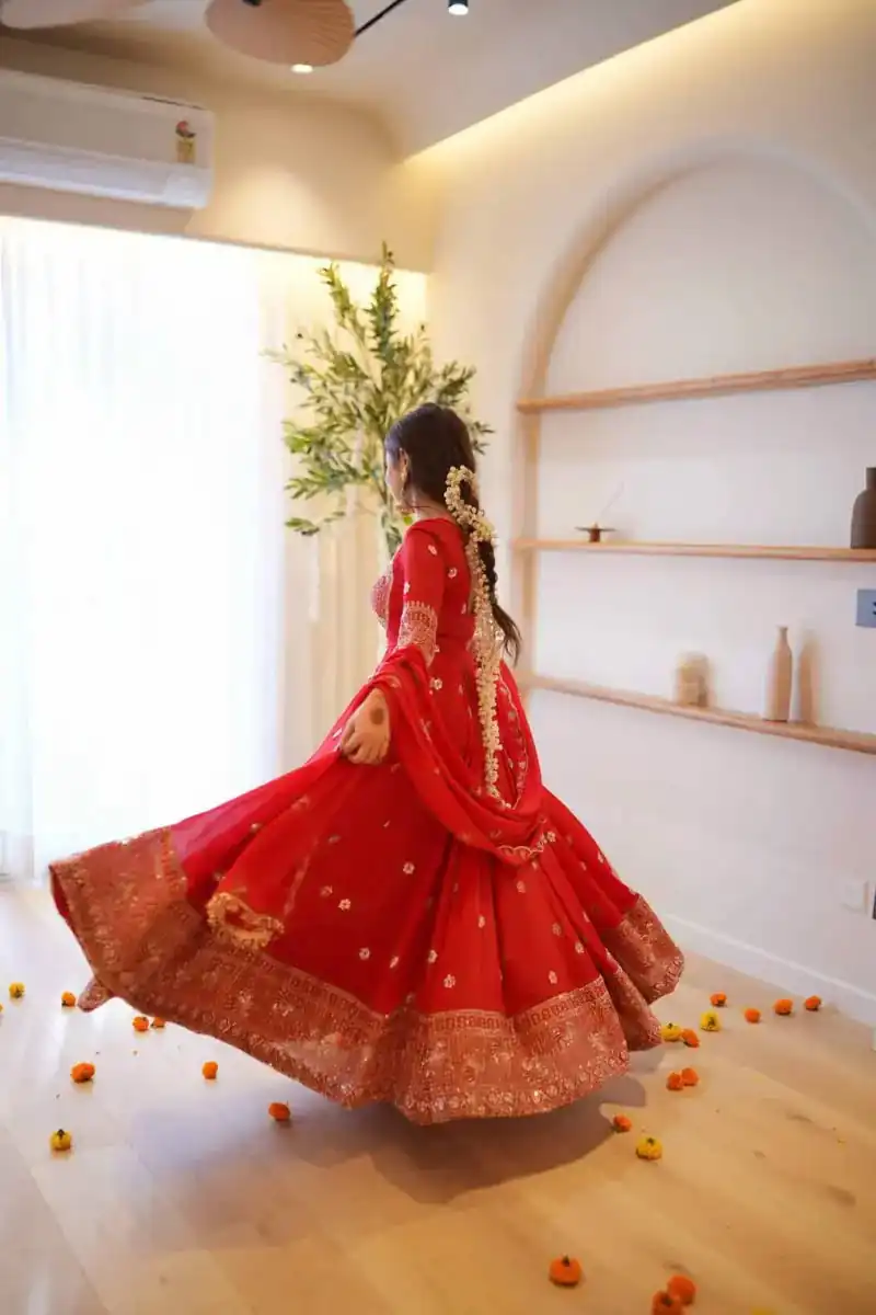 RTC 6085 Red Faux Georgette Salwar Suit with Lace Work & Digital Print. Introductory Price ₹2799. Delivery 4-6 Working Days. Shop now. | Anarkali Suits, Bollywood Anarkali, Creative-Anarkali, Designer Anarkali, Embroidered Anarkali, Party Wear Anarkali