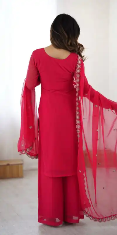SP 37 Pink Faux Georgette Salwar Suit with Mirror Work & Embroidery Work. Get it for ₹1999. Delivery 4-6 Working Days. Shop now. | Jump Suits, Salwar suit, Casual Suits, Creative suits, Designer Suits, Palazzo Suits, Party Wear Suits, Patiala Suits, Straight Suits
