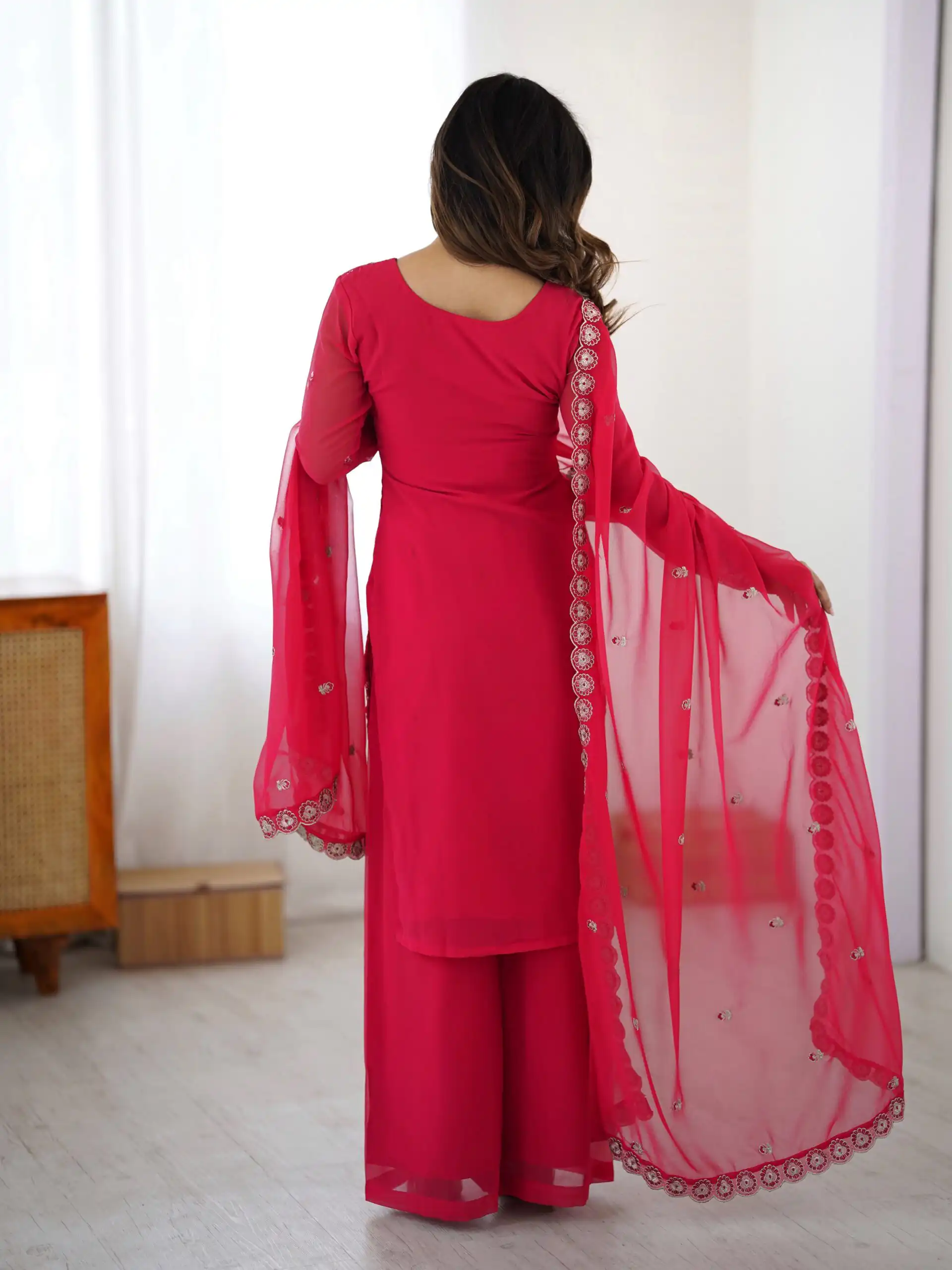 SP 37 Pink Faux Georgette Salwar Suit with Mirror Work & Embroidery Work. Get it for ₹1999. Delivery 4-6 Working Days. Shop now. | Jump Suits, Salwar suit, Casual Suits, Creative suits, Designer Suits, Palazzo Suits, Party Wear Suits, Patiala Suits, Straight Suits