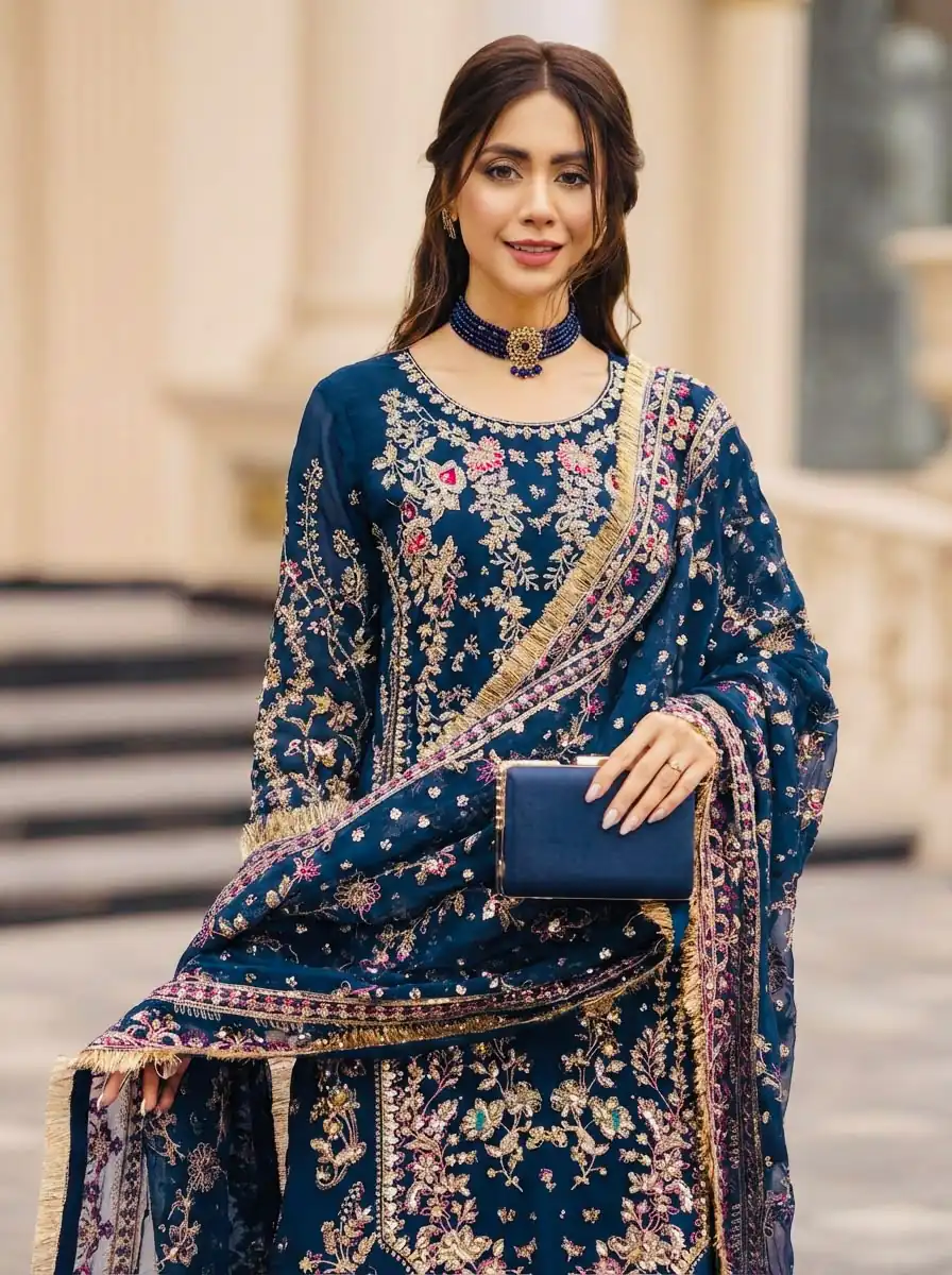 SRK 5333 Teal Faux Georgette Salwar Suit with Mirror Work & Embroidery Work. Get it for ₹2799. Delivery 4-6 Working Days. Shop now. | Jump Suits, Salwar suit, Casual Suits, Creative suits, Designer Suits, Palazzo Suits, Party Wear Suits, Patiala Suits, Straight Suits