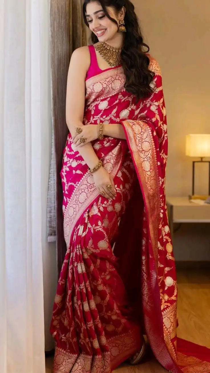 KP 6016 Pink   Color Soft Lichi Silk Jacquard On All Over Saree Casual, Party Wear, Wedding, Events Etc. Expected Delivery 4-6 Working Days @1549/- | Sarees, Bollywood Sarees, Creative Sarees, Designer Sarees, Embroidered Sarees, Ethnic Saree, Modern Digital sarees, Party Wear Sarees