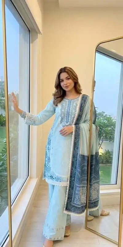 AD 233 Sea Blue in White Satin Rayon Digital Print & Embroidery Work Salwar Suit . Festive Deal ₹2449. Delivery 4-6 Working Days. Shop now. | Jump Suits, Salwar suit, Casual Suits, Creative suits, Designer Suits, Palazzo Suits, Party Wear Suits, Patiala Suits, Straight Suits