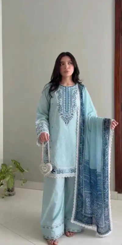 AD 233 Sea Blue in White Satin Rayon Digital Print & Embroidery Work Salwar Suit . Festive Deal ₹2449. Delivery 4-6 Working Days. Shop now. | Jump Suits, Salwar suit, Casual Suits, Creative suits, Designer Suits, Palazzo Suits, Party Wear Suits, Patiala Suits, Straight Suits