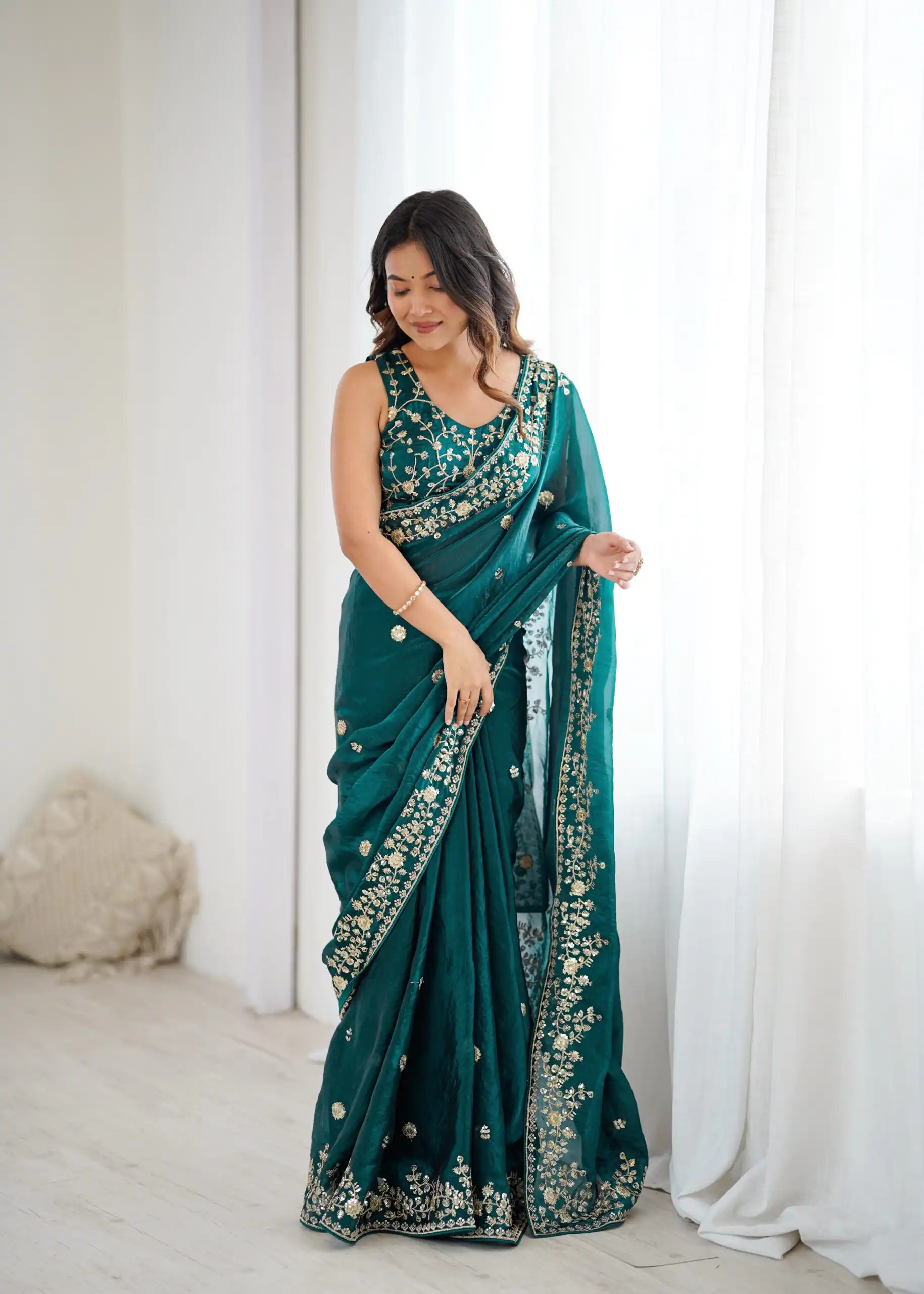 SP 89 Teal Color Fendy Silk Saree With Sequins Work. Wedding, Party, Festive, Events Get it for ₹1799. Delivery 4-6 Working Days. Online Best Shop now. | Sarees, Bollywood Sarees, Creative Sarees, Designer Sarees, Embroidered Sarees, Ethnic Saree, Modern Digital sarees, Party Wear Sarees