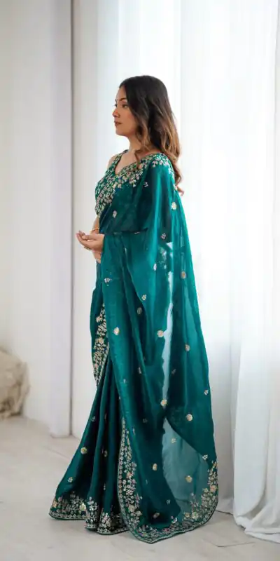 SP 89 Teal Color Fendy Silk Saree With Sequins Work. Wedding, Party, Festive, Events Get it for ₹1799. Delivery 4-6 Working Days. Online Best Shop now. | Sarees, Bollywood Sarees, Creative Sarees, Designer Sarees, Embroidered Sarees, Ethnic Saree, Modern Digital sarees, Party Wear Sarees