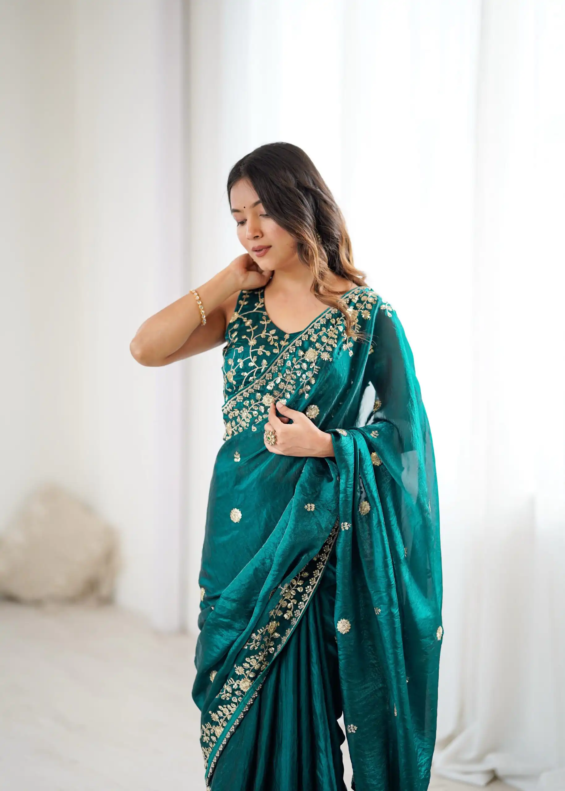 SP 89 Teal Color Fendy Silk Saree With Sequins Work. Wedding, Party, Festive, Events Get it for ₹1799. Delivery 4-6 Working Days. Online Best Shop now. | Sarees, Bollywood Sarees, Creative Sarees, Designer Sarees, Embroidered Sarees, Ethnic Saree, Modern Digital sarees, Party Wear Sarees