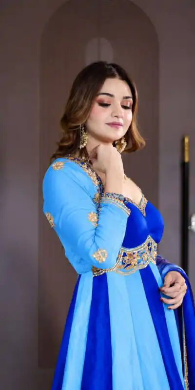 ND 5072 Blue Fendy Silk Gown with Embroidery Work & Sequins Work. Special Price ₹2849. Delivery 4-6 Working Days. Shop now. | Gowns, Bollywood Gowns, Creative Gowns, Designer Gowns, Embroidered Gowns, Party Wear Gowns