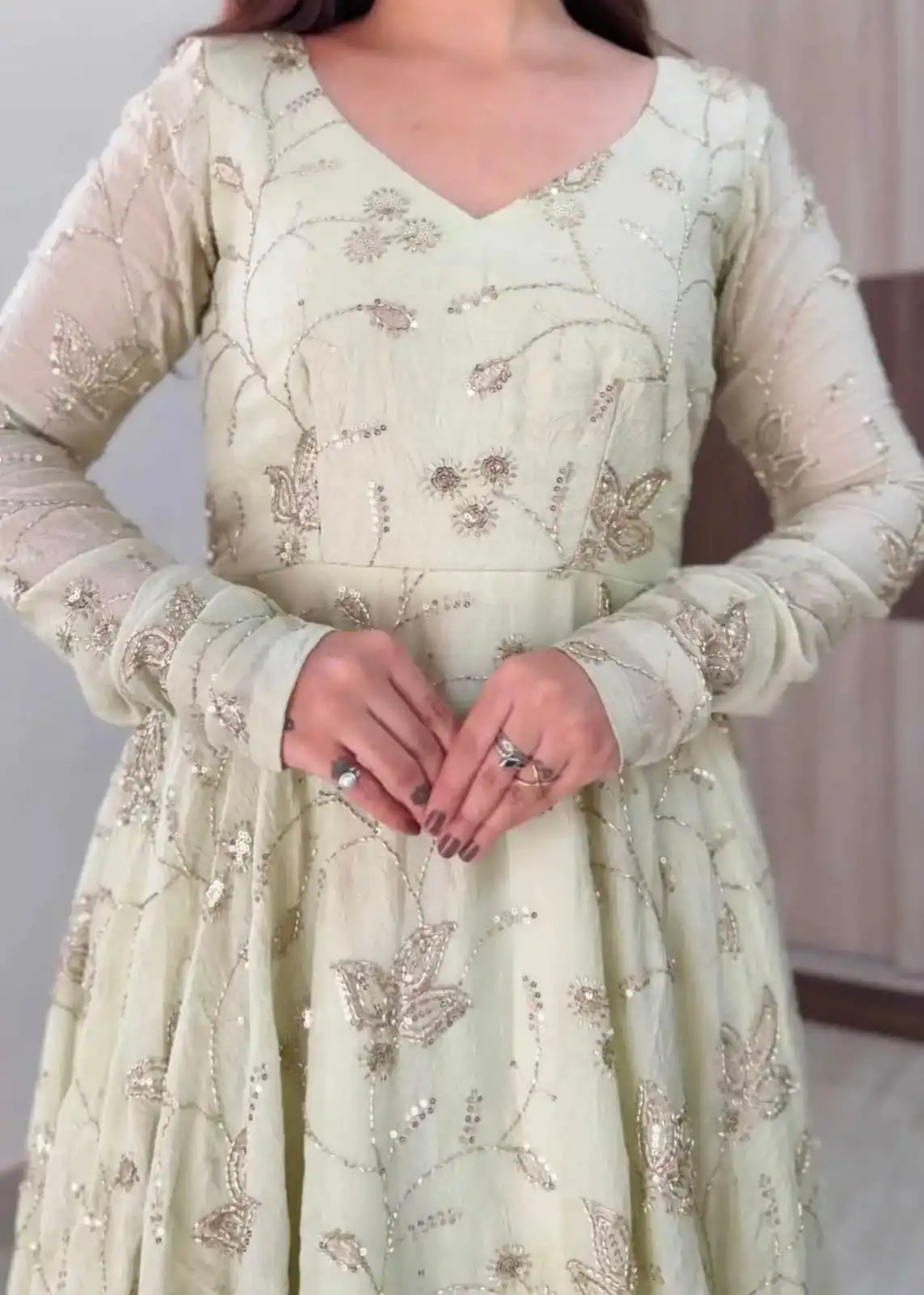 SRK 5374 Off White Fendy Silk Gown with Embroidery Work & Sequins Work. Special Price ₹2399. Delivery 4-6 Working Days. Shop now. | Gowns, Bollywood Gowns, Creative Gowns, Designer Gowns, Embroidered Gowns, Party Wear Gowns