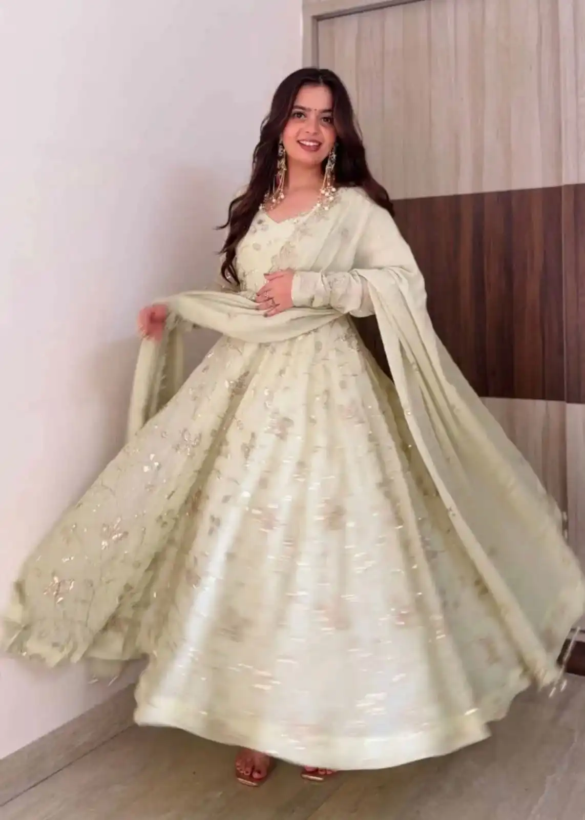 SRK 5374 Off White Fendy Silk Gown with Embroidery Work & Sequins Work. Special Price ₹2399. Delivery 4-6 Working Days. Shop now. | Gowns, Bollywood Gowns, Creative Gowns, Designer Gowns, Embroidered Gowns, Party Wear Gowns