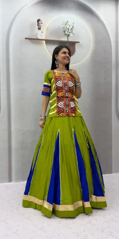 PC 584 Parrot Green in Pure Cotton Mirror Work & Gamthi Work Lehenga Choli . Exclusive Offer ₹2249. Delivery 4-6 Working Days. Shop now. | Lehenga, Bollywood Lehenga, Creative Lehenga, Designer Lehenga, Embroidered Lehenga, Party Wear Lehenga