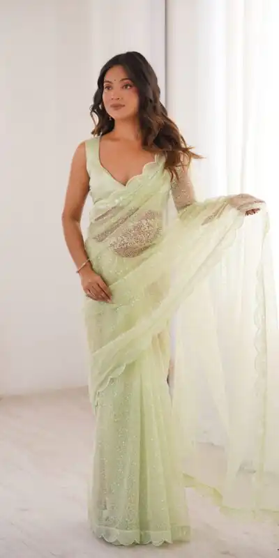 SP 90 Pista Soft Net Saree with Sequins Work & Embroidery Work. Available at ₹2299 only. Delivery 4-6 Working Days. Shop now. | Sarees, Bollywood Sarees, Creative Sarees, Designer Sarees, Embroidered Sarees, Ethnic Saree, Modern Digital sarees, Party Wear Sarees