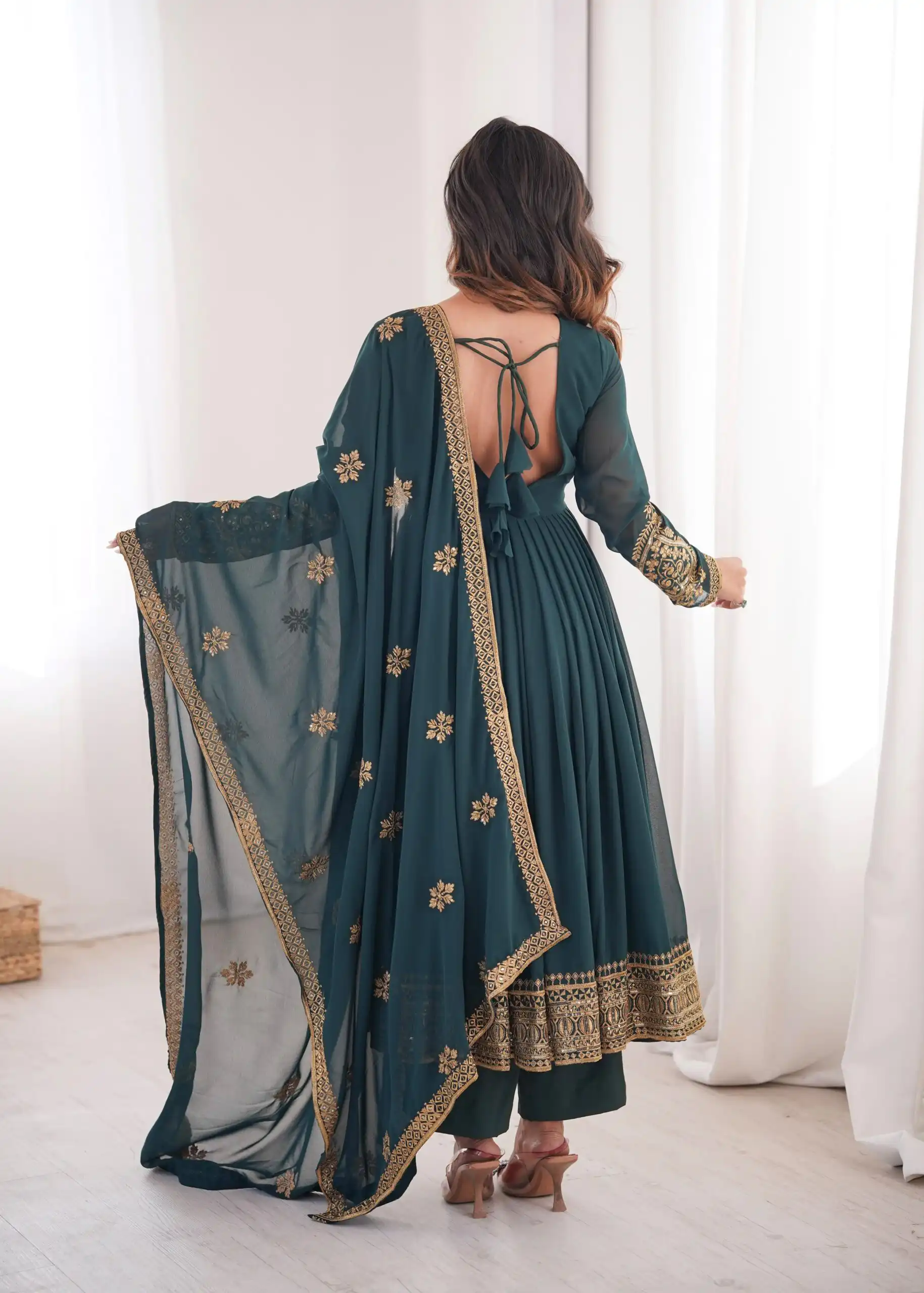 SP 104 Teal| Faux Georgette Salwar Suit with Lace Work & Digital Print. Introductory Price ₹2799. Delivery 4-6 Working Days. Shop now. | Anarkali Suits, Bollywood Anarkali, Creative-Anarkali, Designer Anarkali, Embroidered Anarkali, Party Wear Anarkali