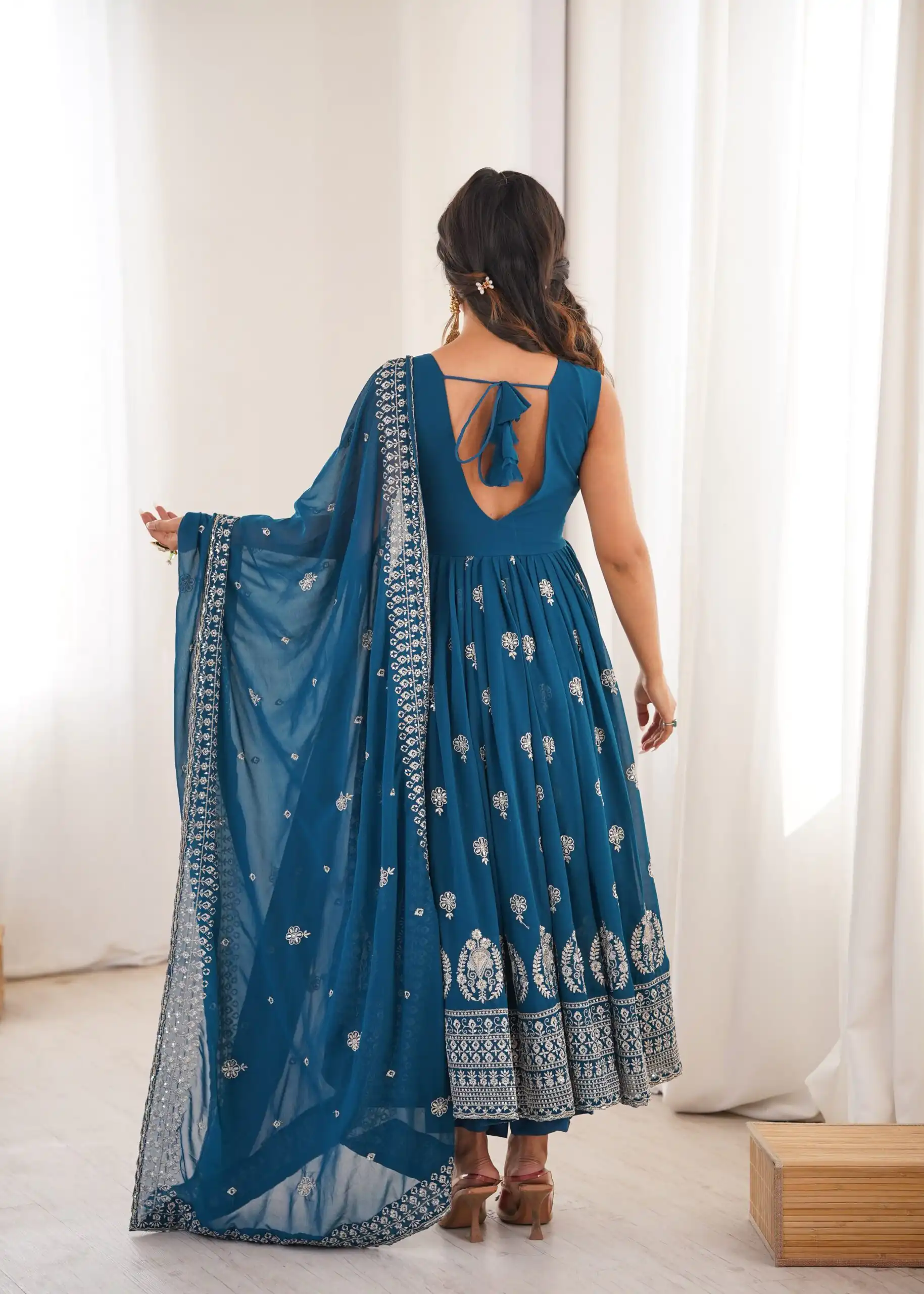 SP 91 Teal| Faux Georgette Salwar Suit with Lace Work & Digital Print. Introductory Price ₹2799. Delivery 4-6 Working Days. Shop now. | Anarkali Suits, Bollywood Anarkali, Creative-Anarkali, Designer Anarkali, Embroidered Anarkali, Party Wear Anarkali