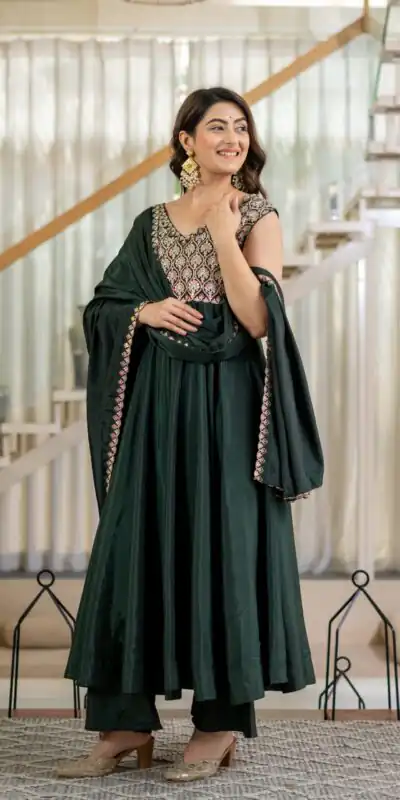Alternative view of Shiny Teal Neutral Crepe Silk Embroider Work Salwar Suit