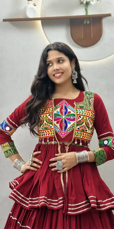 Ram 120 Maroon in Pure Cotton Mirror Work & Gamthi Work Lehenga Choli . Exclusive Offer ₹3049. Delivery 4-6 Working Days. Shop now. | Lehenga, Bollywood Lehenga, Creative Lehenga, Designer Lehenga, Embroidered Lehenga, Party Wear Lehenga