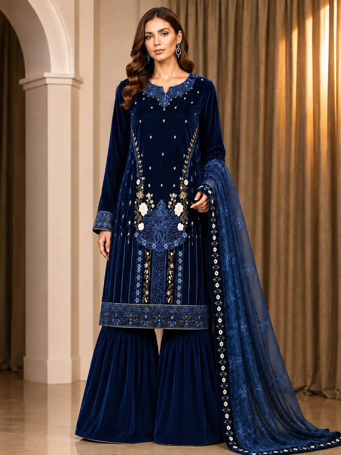 FC 729 Blue 9000 Velvet Salwar Suit. Perfect for Wedding, Party, Bridal Wear, Onam, Karwa Chauth – Exclusive Offer ₹2999. Delivery 4-6 Working Days. | Jump Suits, Salwar suit, Casual Suits, Creative suits, Designer Suits, Palazzo Suits, Party Wear Suits, Patiala Suits, Straight Suits