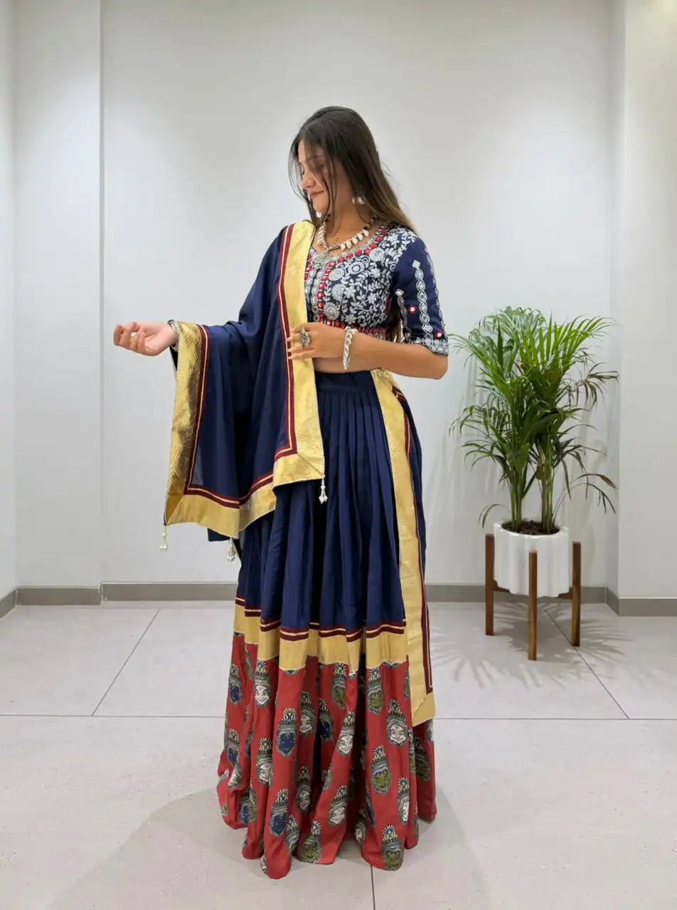BE 507 Navy Blue Color Rayon Embroidery Work & Cowrie Work Lehenga Choli . Grab it for ₹1999. Delivery 4-6 Working Days. Shop now. | Lehenga, Bollywood Lehenga, Creative Lehenga, Designer Lehenga, Embroidered Lehenga, Party Wear Lehenga