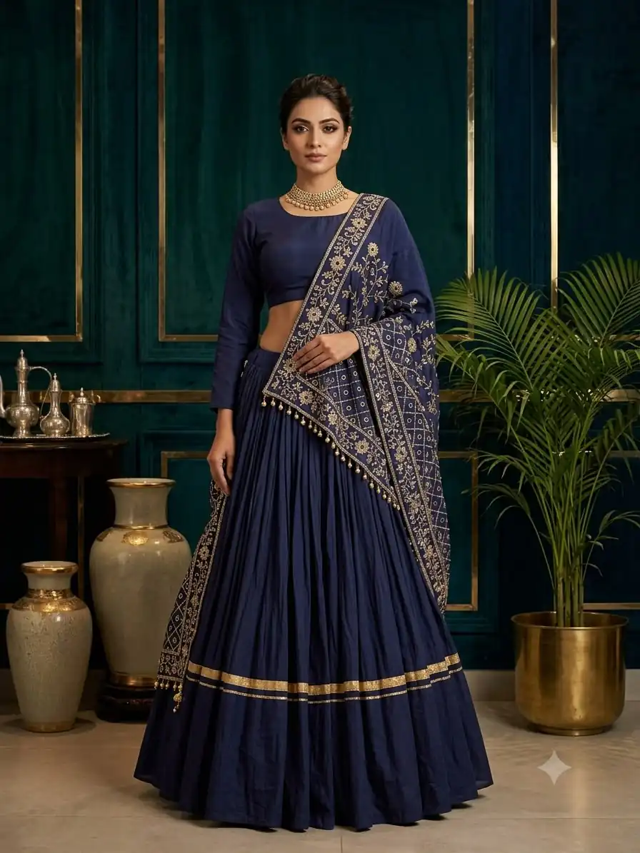 BE 510 Navy Blue Color Rayon Embroidery Work & Cowrie Work Lehenga Choli . Grab it for ₹2399. Delivery 4-6 Working Days. Shop now. | Lehenga, Bollywood Lehenga, Creative Lehenga, Designer Lehenga, Embroidered Lehenga, Party Wear Lehenga