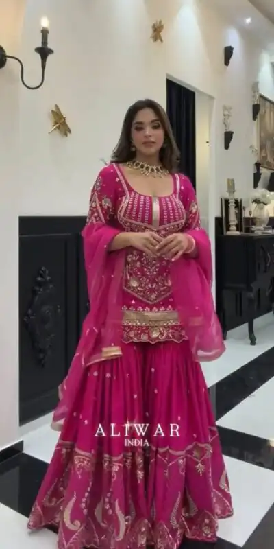 KF 1736 Pink Faux Georgette Salwar Suit with Mirror Work & Embroidery Work. Get it for ₹2449. Delivery 4-6 Working Days. Shop now. | Jump Suits, Salwar suit, Casual Suits, Creative suits, Designer Suits, Palazzo Suits, Party Wear Suits, Patiala Suits, Straight Suits