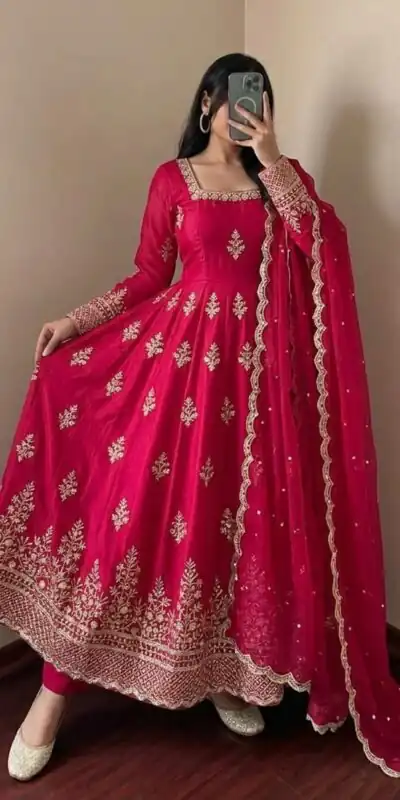 NSR 918 Pink Fendy Silk Gown with Embroidery Work & Sequins Work. Special Price ₹2399. Delivery 4-6 Working Days. Shop now. | Gowns, Bollywood Gowns, Creative Gowns, Designer Gowns, Embroidered Gowns, Party Wear Gowns