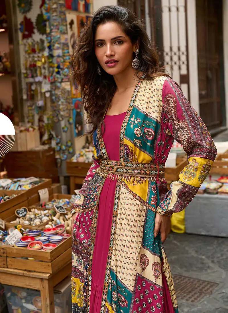 FC 20034 Pink Crepe Silk Shrug Suit Perfect for Wedding, Party, Festival Celebrations, Holi, Pooja – . Introductory Price ₹3049. Delivery 4-6 Working | Jump Suits, Salwar suit, Casual Suits, Creative suits, Designer Suits, Palazzo Suits, Party Wear Suits, Patiala Suits, Straight Suits