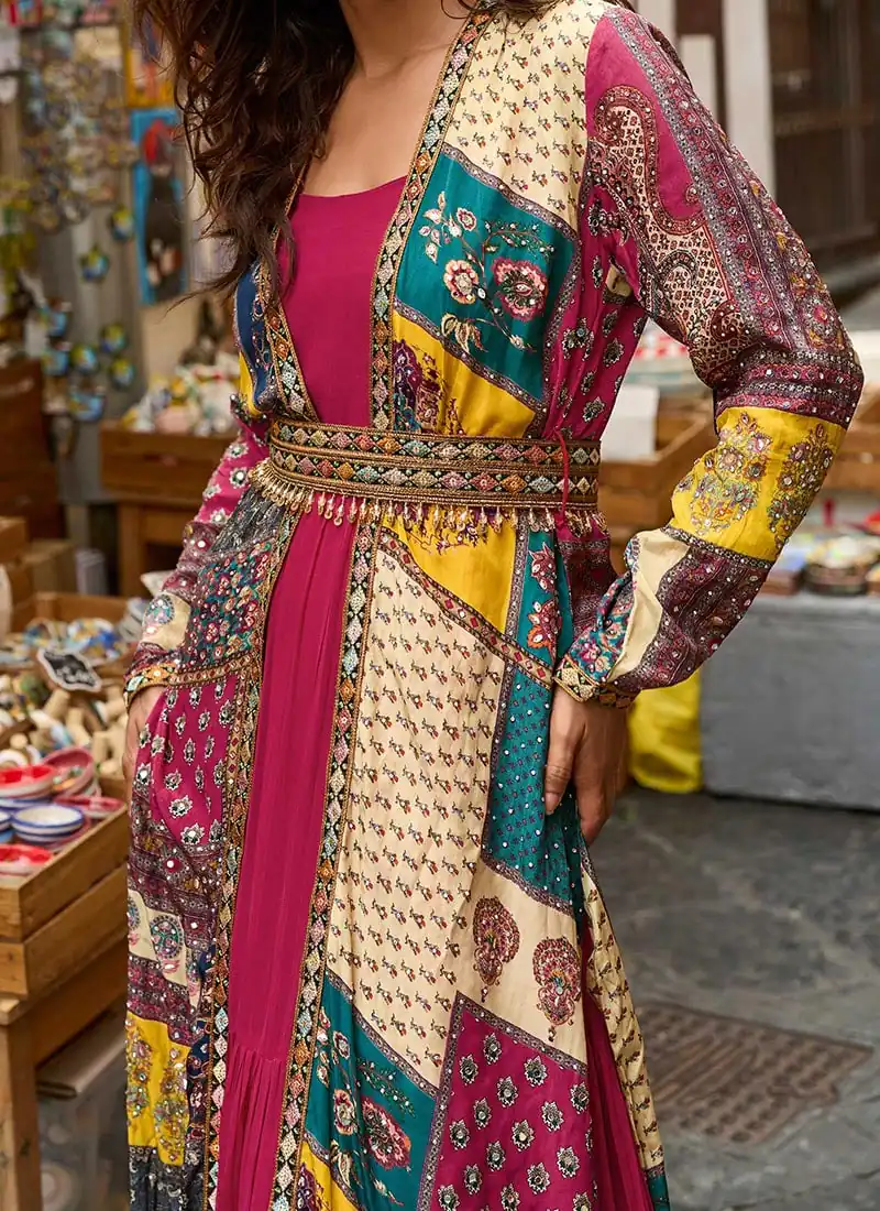 FC 20034 Pink Crepe Silk Shrug Suit Perfect for Wedding, Party, Festival Celebrations, Holi, Pooja – . Introductory Price ₹3049. Delivery 4-6 Working | Jump Suits, Salwar suit, Casual Suits, Creative suits, Designer Suits, Palazzo Suits, Party Wear Suits, Patiala Suits, Straight Suits